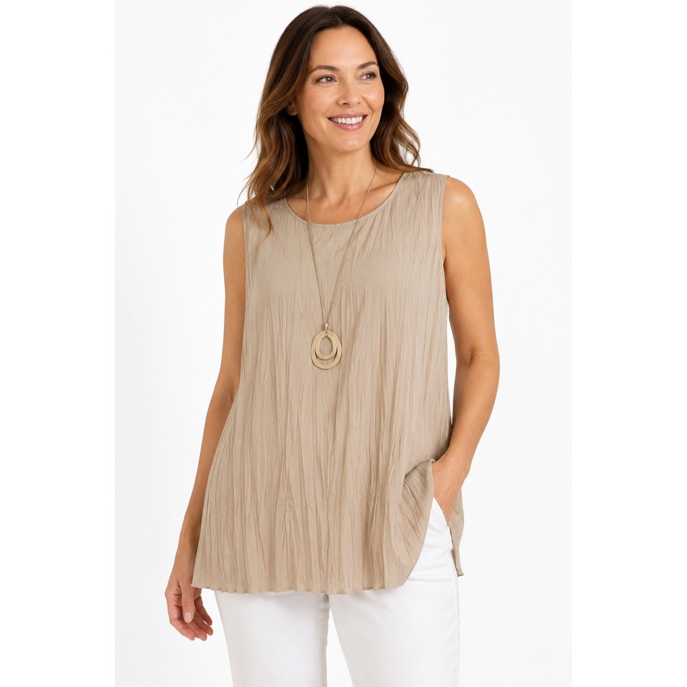 J. Jill Mushroom Crinkle Sleeveless Tunic Top Tan Brown Large NWT 303301